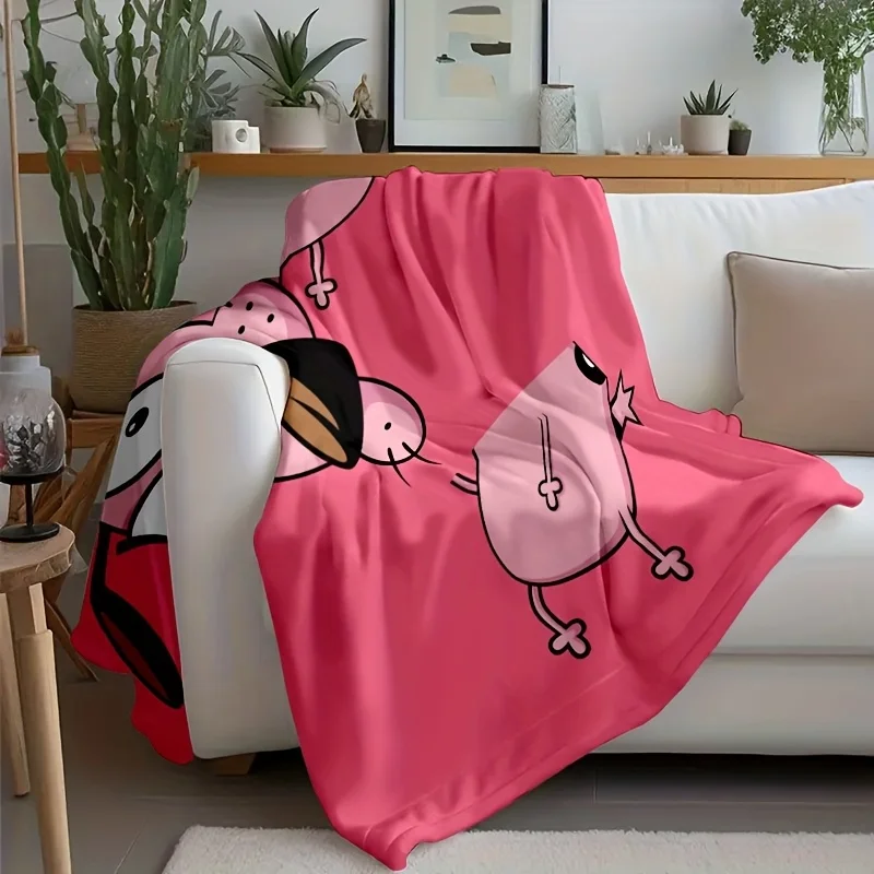 1pc Brave Timid Dog Cartoon Blanket - Ultra Soft Warm All-Season Throw, Machine Washed Digital Printing | Suitable for Sofa, Bed
