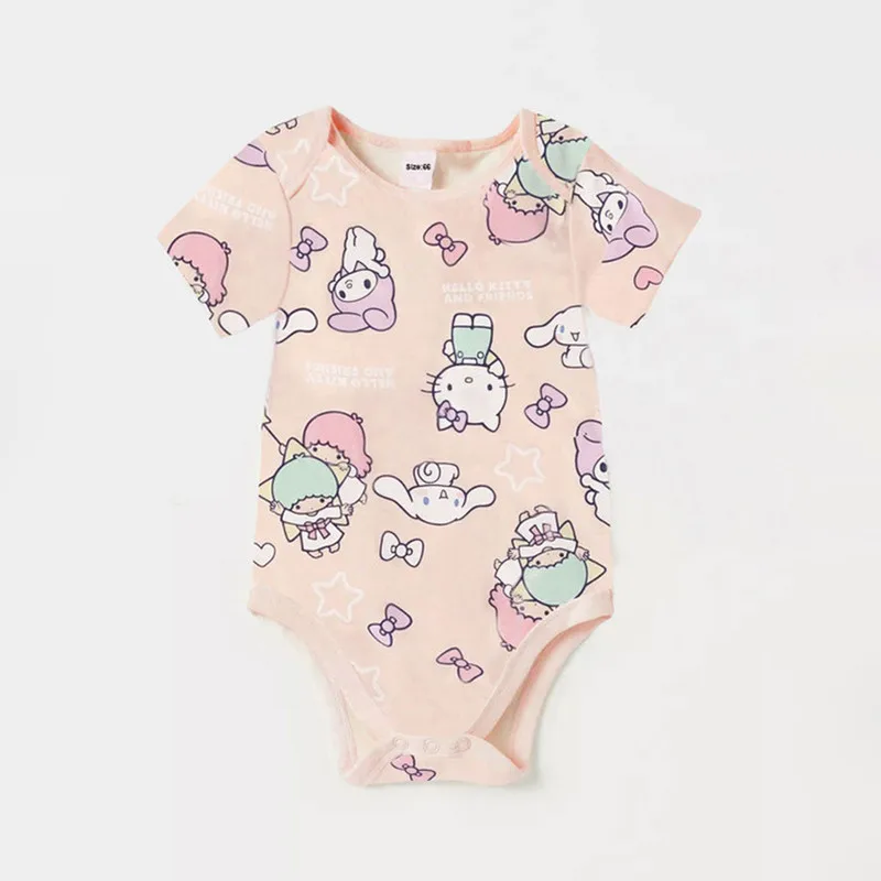 3 Teile/satz Frühling Sommer Baby Mädchen Overalls Nette Hallo Kitty Sanrio Mymelody Cinnamoroll Print Strampler + bib Neugeborenen Jungen Kleidung