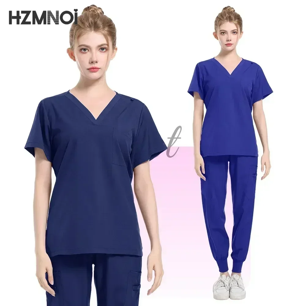 

New Scrubs Set Medical Uniforms Stretch Scrub Tops with Pocket Pants Nurse Uniform Doctor Surgery Overalls Beauty Salon Workwear