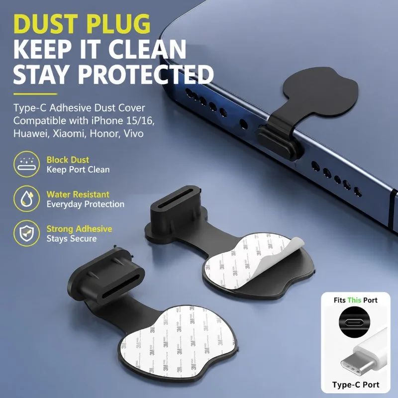 

Adhesive Type-C Plug Anti-dust Blocker for IPhone 15 16 Huawei Xiaomi Honor Vivo Paste-on Charge Port Guard Mobile Anti-grime
