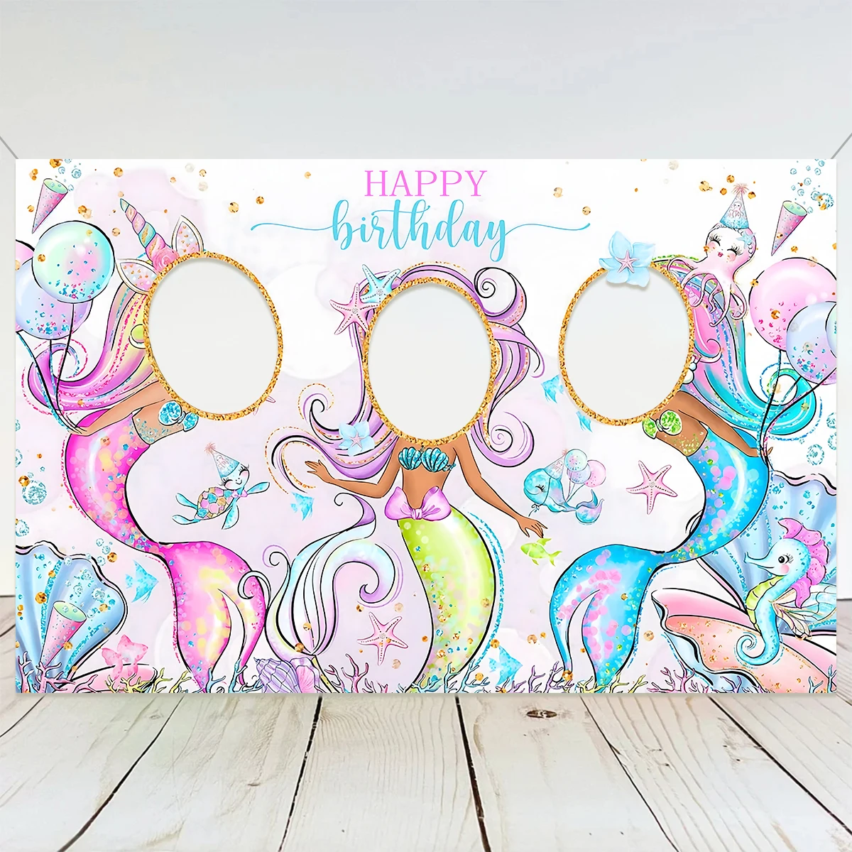 Photo Frame Dinosaur Mermaid Theme Birthday Party Decorations Kids Baby Shower Backdrop for Photography 1st Girl Birthday Favors