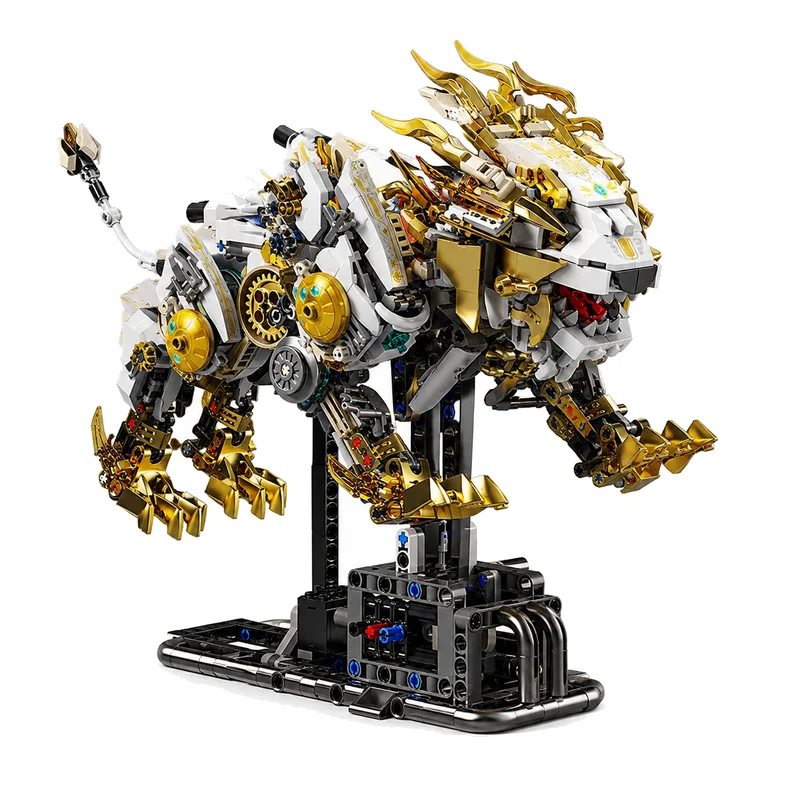 Creative MOC Mechanical Lion Animal Building Blocks Movable DIY Assembly Desktop Ornament Gift