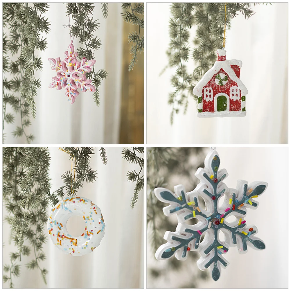 

1Set Christmas Tree Decor Resin Vintage Assorted Snowflake Gingerbread House Donut Hanging Christmas Decoration Indoor Ornament