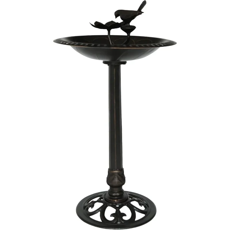 Outdoor Aluminum and Iron Bird Bath, Shiny Copper