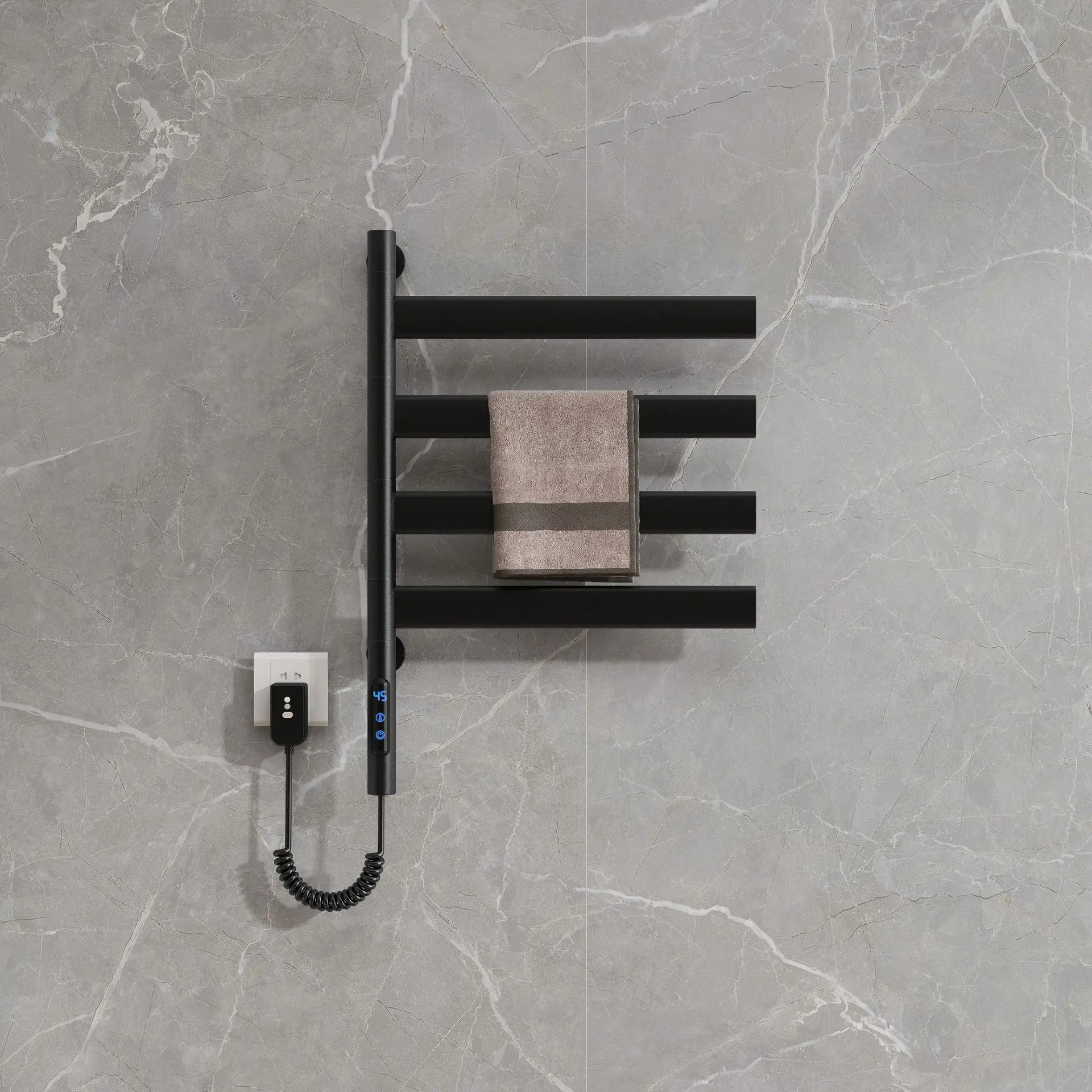 Smart Home Carbon Fiber Heating Aluminum Electric Heated Towel Rack Rotatable Stainless Steel Bath Rack for Hotel