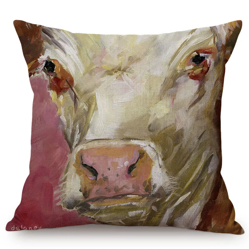 Nordic Highland Farm Animal Cow 3D Oil Painting Art Home Decorative Sofa Throw Pillow Case Museum Gallery Decor Cushion Cover