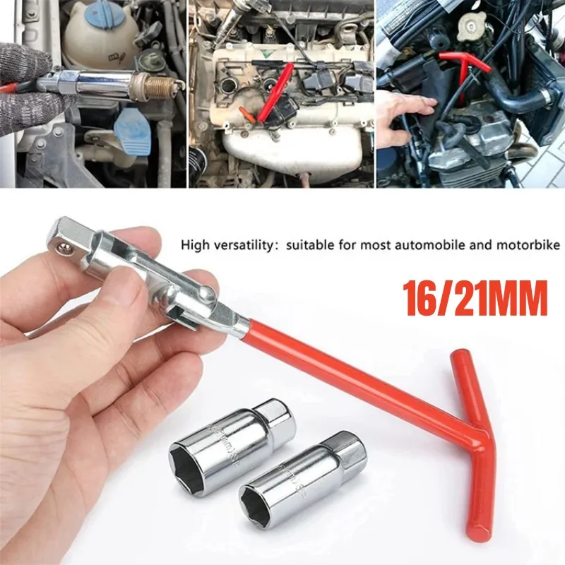 1 Set Spark Plug Wrench 16mm/21mm T Handle Wrench Socket Removal Installer Hand Tools - Durable,Adjustable,Compact Socket Set