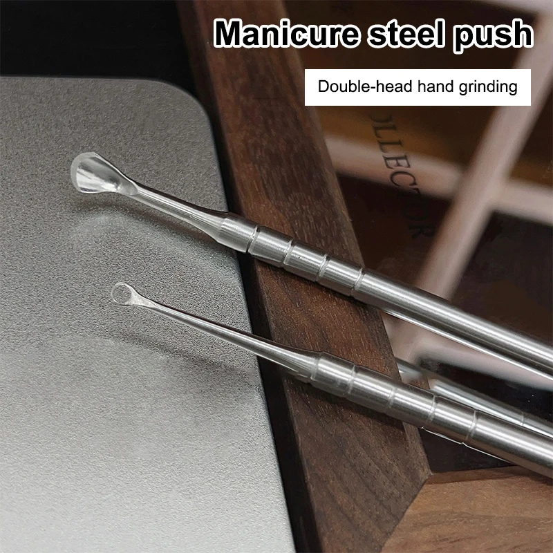 Double-Headed สแตนเลสสตีล Cuticle Preposed Remover เล็บ Pusher ทําความสะอาด Dead Skin Circle BEVEL Shovel เล็บเครื่องมือขัดผิว