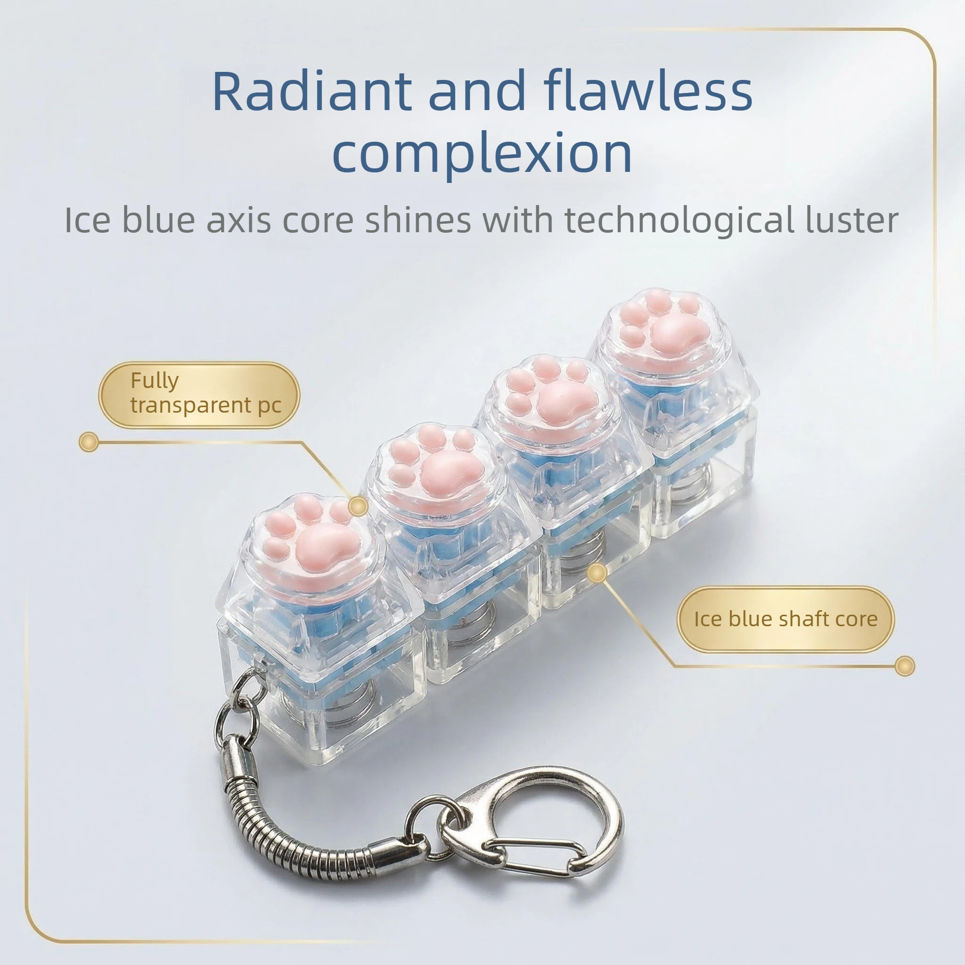 Portable Silicone Cat Paw Clicker Keychain LED Light Glowing Fidget Toy Keyboard Style Button Stress Anxiety Relief Gift