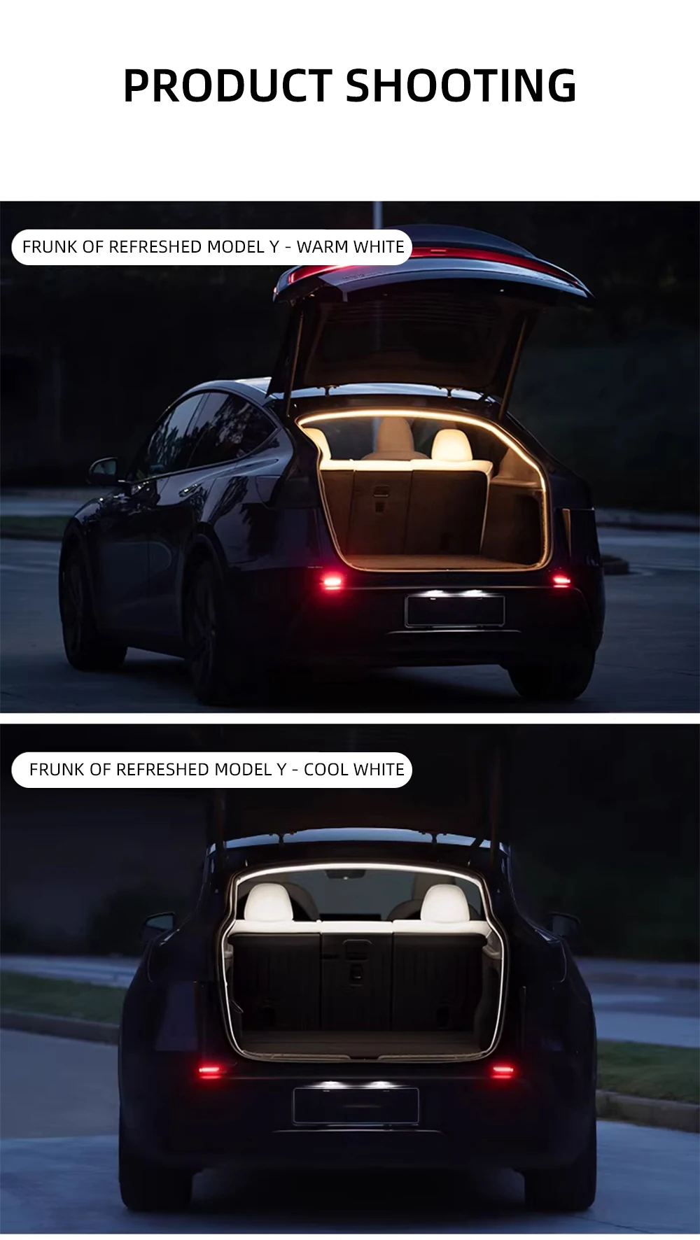 Für Tesla Model 3/Y Kofferraumbeleuchtung 4,3M Ambiente-Licht Innendekorations-LED mit Zigarettenanzünder Kabellose Heckklappen-Lichtleiste 12V – Detail 11
