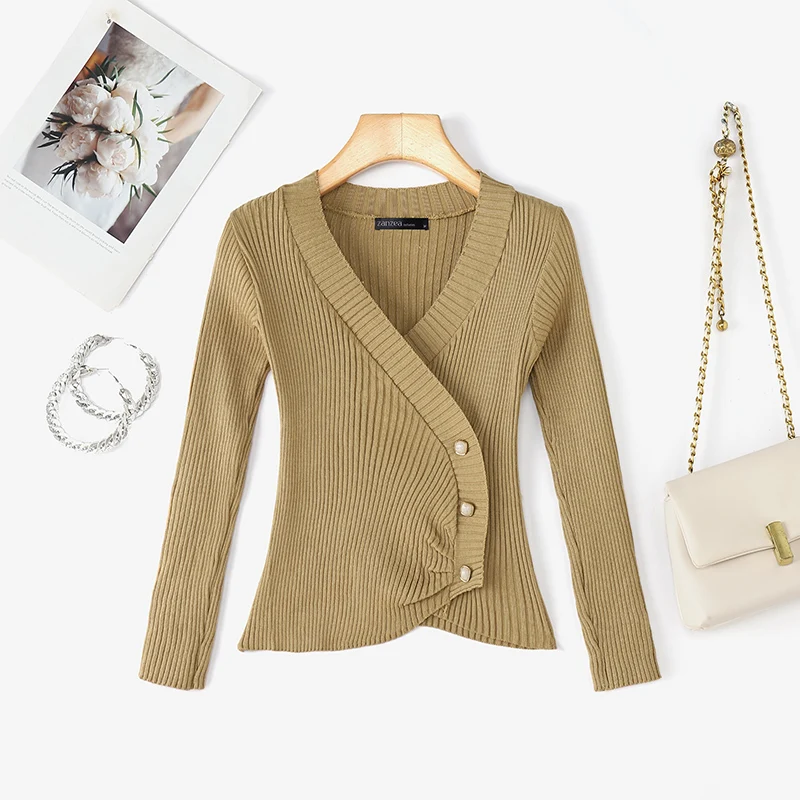 2025 الخريف بلوفر مغزول البلوزات ZANZEA المرأة أنيق الخامس الرقبة طويلة الأكمام غمد سترة عادية بلون سليم صالح لاعبا