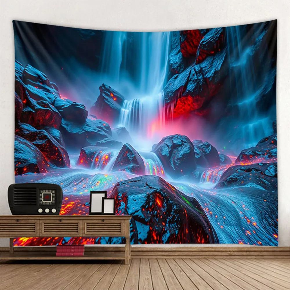 Colorful Waterfall Rainbow Forest Tapestry - Natural Landscape Wall Hanging for Bedroom Living Room Decor