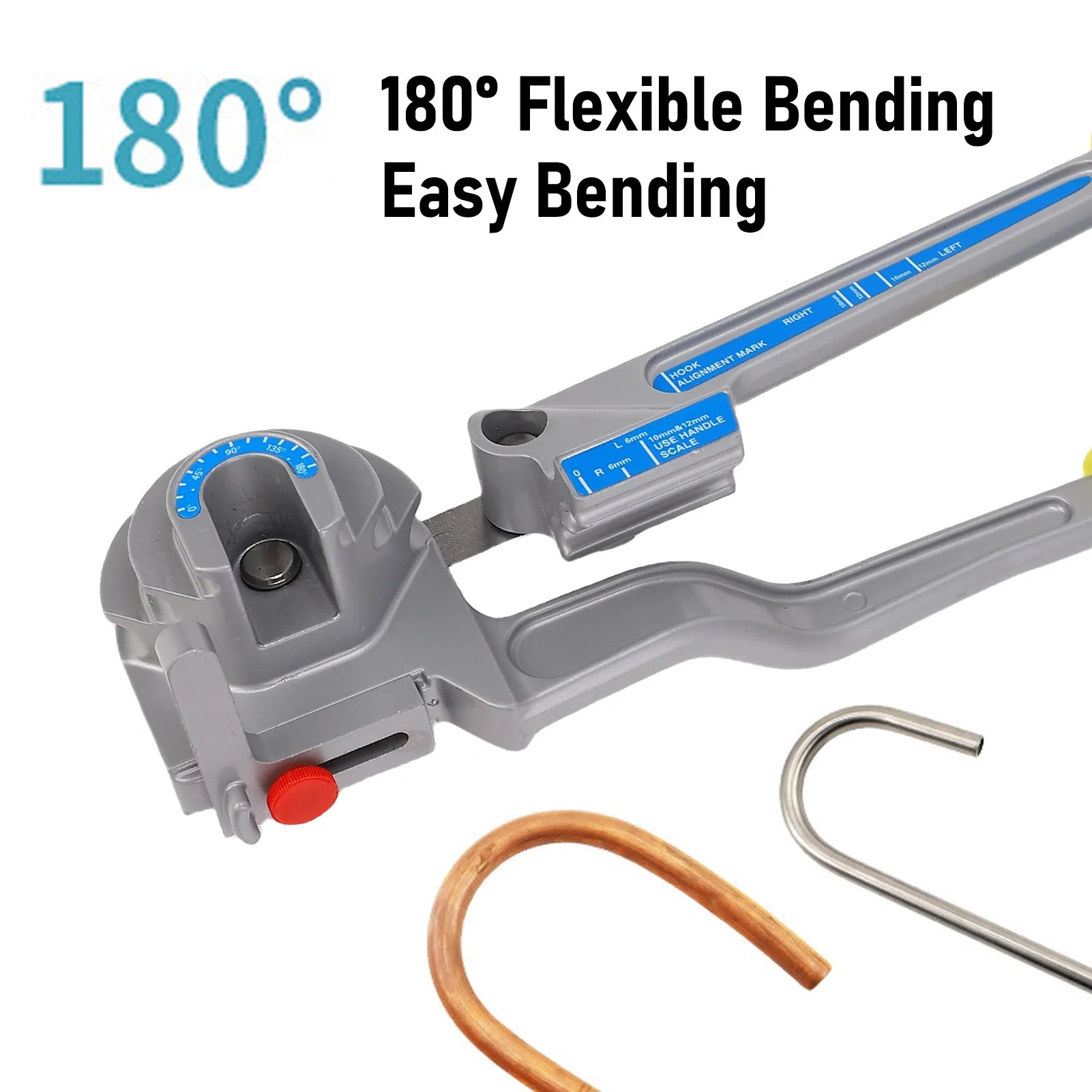 Dobrador de tubos 3 em 1 Design 0-180 °   Ferramenta dobradora de tubos manual portátil de liga de alumínio para manutenção de ar condicionado 6mm/10mm/12mm