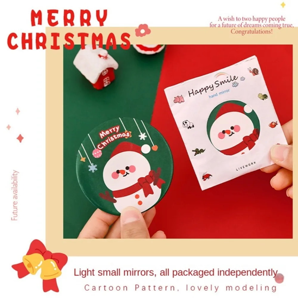 Mini High Definition Compact Pocket Mirror Round Hand-held Vanity Mirror Red Christmas Pocket Make-up Mirror Cosmetic Tool