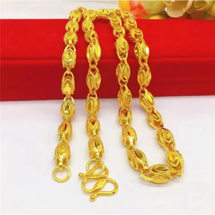 24K real gold high-end boutique fashion melon seed necklace 999 pure gold popular hollow-out necklace male domineer