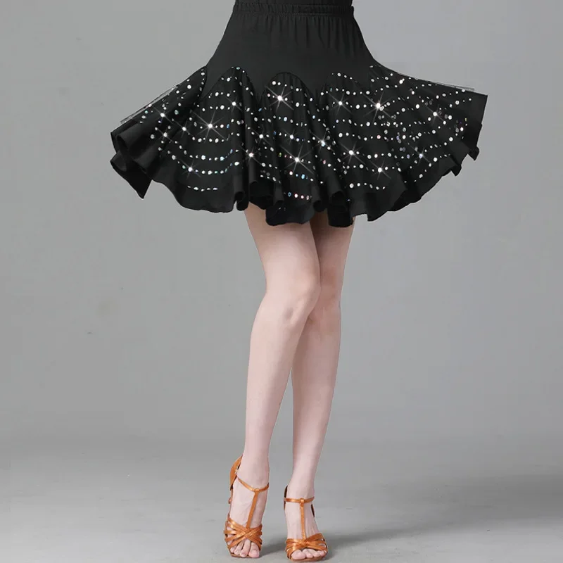 New Swing Skirt Latin Dance Skirt Women Dance Practice Clothes Square Dance Sequins Short Skirt New Ballroom Women Competition