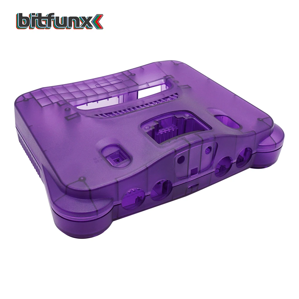 Bitfunx حافظة ألعاب أرجوانية شفافة لـ N64 ريترو لعبة فيديو استبدال الإسكان شل حافظة شفافة لوحدة التحكم نينتندو N64