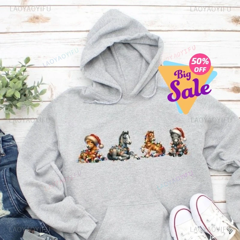 

Рождественская толстовка с изображением лошади, рождественская толстовка с капюшоном в стиле вестерн, женская рождественская толстовка, забавный подарок для любителей лошадей, праздничный свитер