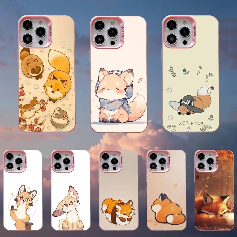 

Cute cartoon fox Phone Case For iPhone 16,15,14,13,12,11,Mini,Pro,SE,MAX Pink Matte Silicone Cover