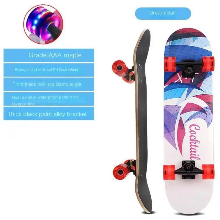 Adult Skateboard Four Wheels Double Winged Maple Wooden High end PU Enlarged Flash Wheel Children\'s Skateboard