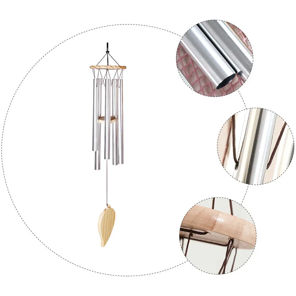 

1pc Metal Wind 5-Tube Aluminum Wood Pendant For Home Garden Courtyard Outdoor Wind Chime Indoor Outdoor Decoration Silver