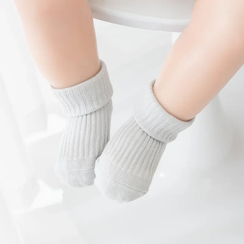 Newborn Baby Socks Solid Color Soft Pure Cotton  Boys Girls Spring Autumn Anti-Slip Floor Sock for Kids 0-3Y Children
