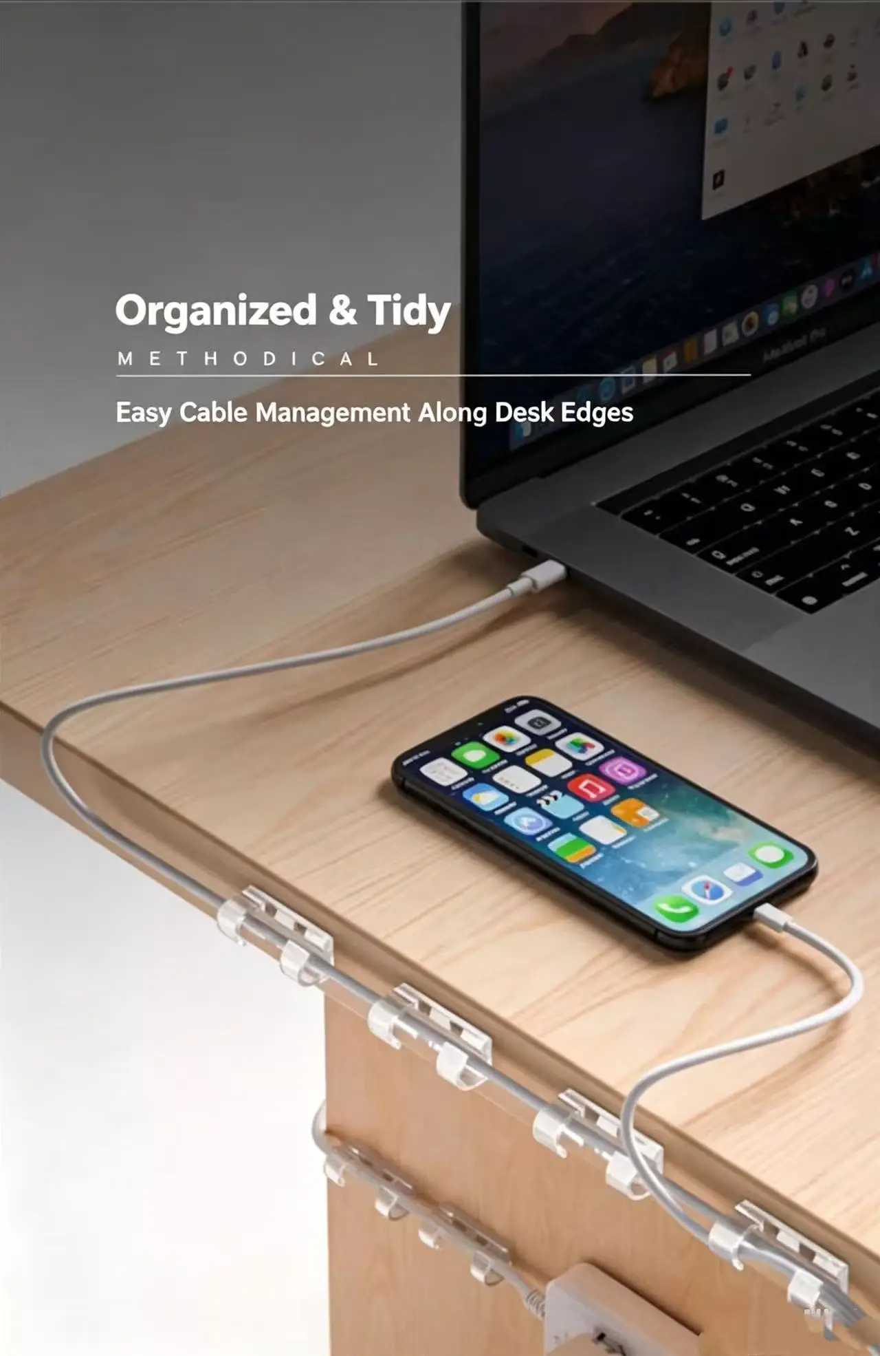 20Pcs Cable Clips Self‑Adhesive Cable Management Clips, No‑Drill Wire Cord Holder, Transparent Cable Organizer for Desk Wall Hom