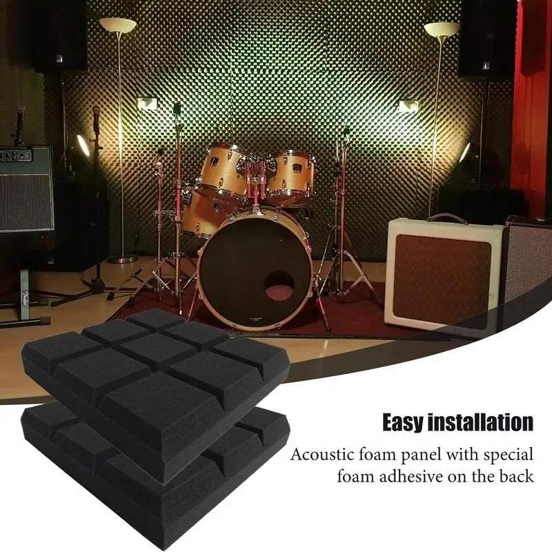 Acoustic Panels Quick-Recovery 12x12x2inch Soundproof Wedge Panels Sound Proof Padding For Echo Bass Isolation Adhesive Foam