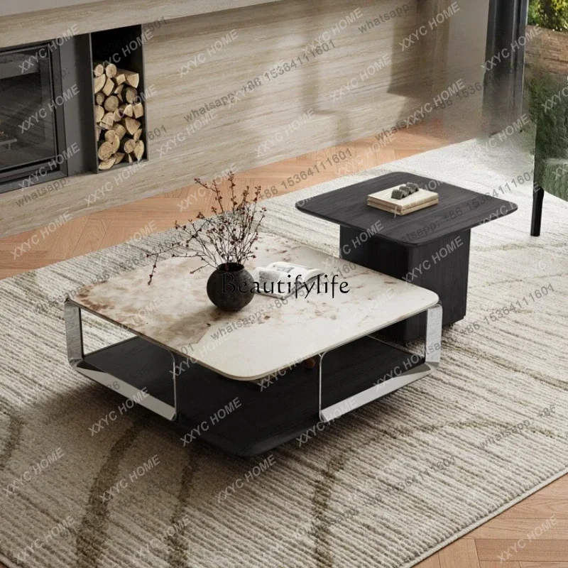 D30 minimalist microcrystalline stone coffee table combination, small apartment living room high-end sense large tea table
