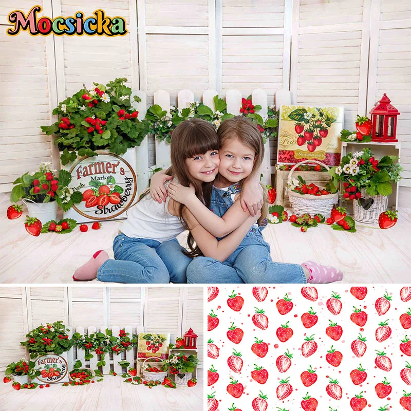 Strawberry Background For Girls Photography Kids Birthday Party Decorations Strawberry Wall Kids Portrait Photo Studio Backdrops