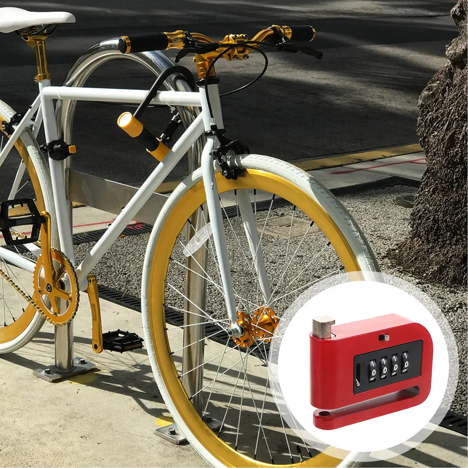 

High Security 4-Digit Password Disc Brake Lock Bicycle Combination Lock for Mountain Bikes Electric Bikes Motorcycles Aluminum