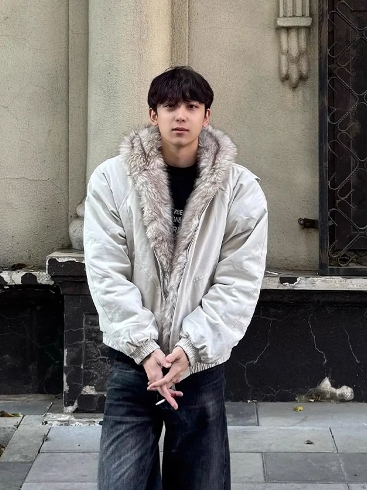 

Cleanfit Men's Cotton Jaet Hooded Coat with Fur Collar Winter Warm Retro Sle Stand Fit Long Sve Zipper Closure