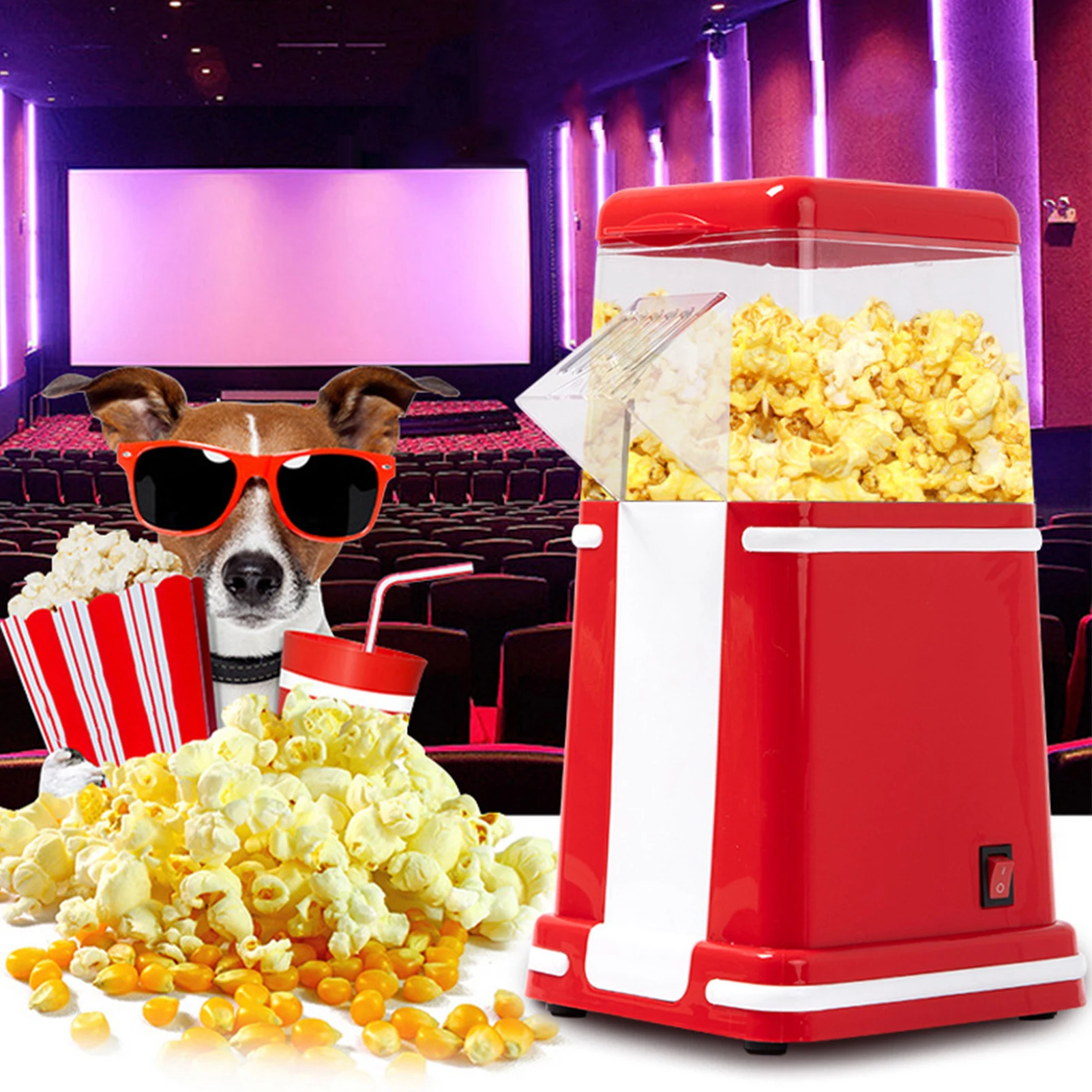 Electric Popcorn Maker Hot Air Design Compact Structure 1200W Popcorn Popper Machine for Family Party