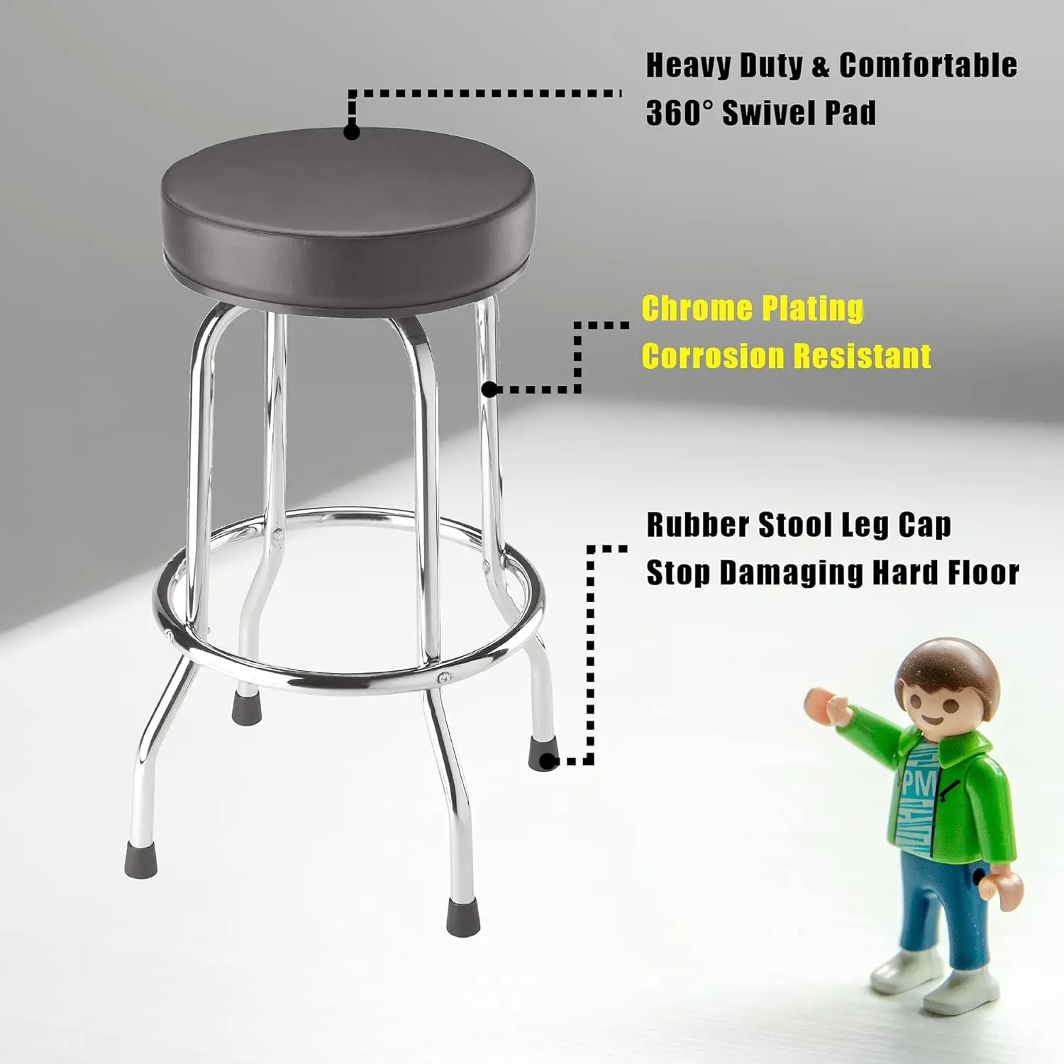 Taburete de Bar giratorio Torin, asiento acolchado para garaje/tienda con patas cromadas, negro, 28,74 "de alto, 18,5" de diámetro