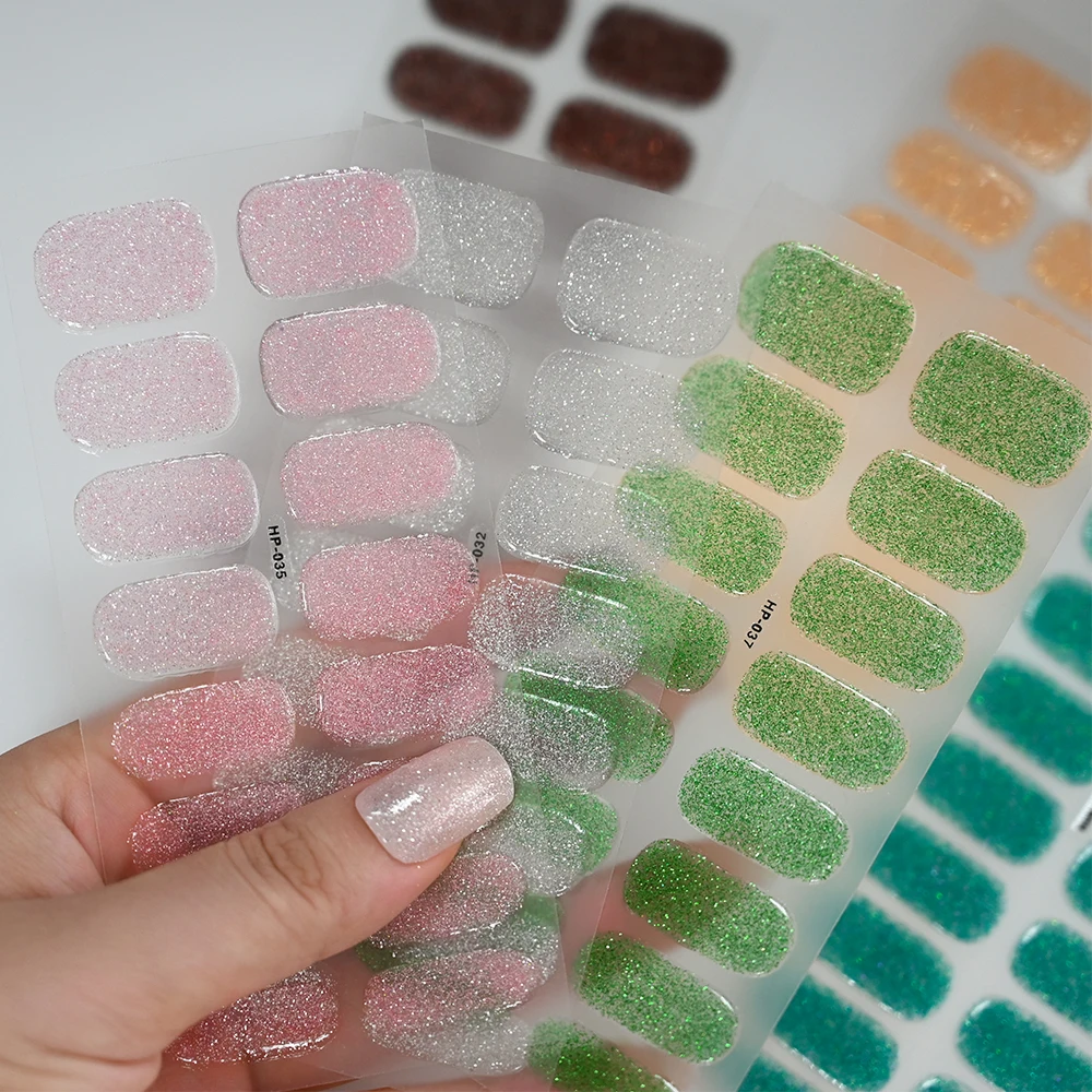 16 dicas tira glitter uv gel adesivos de unhas cobertura completa semi curada gel unhas envolve lâmpada led necessário remendo de esmalte de longa duração #