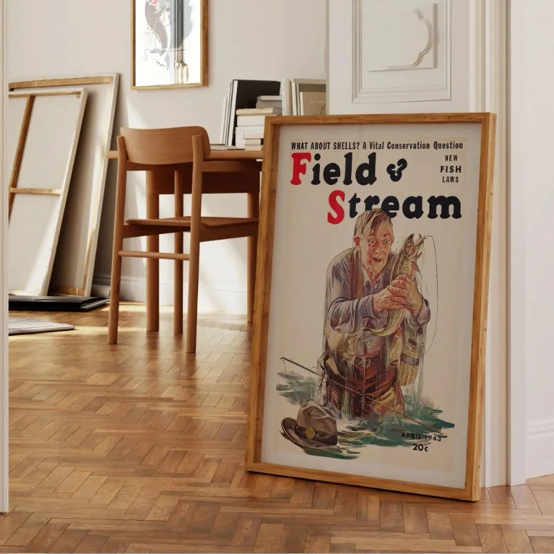 Vintage Fly Fishing Canvas Print Retro Travel Poster Wall Art Hunting Outdoor Sports Decor Lodge Living Room Rustic Home Decor
