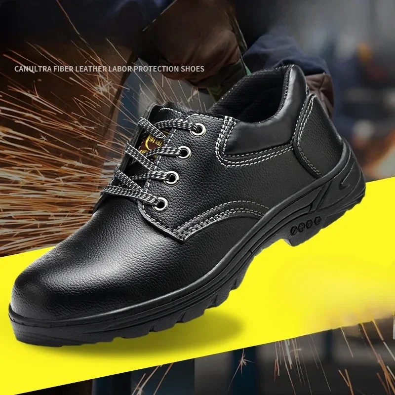 Steel-toe Labor Protection Work Shoes Microfiber Leather Breathable Rubber Sole Four-season Construction Site Protection