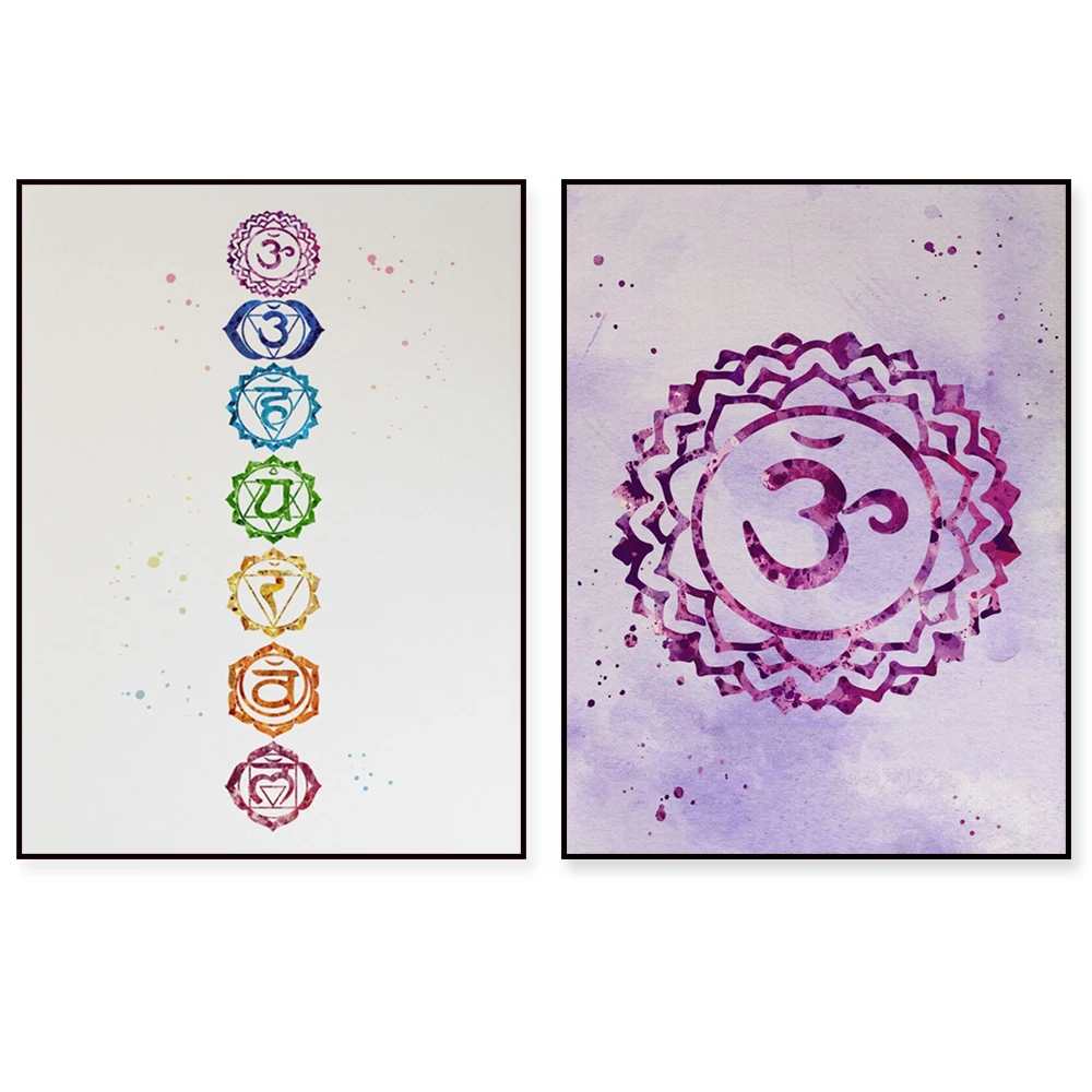 Seven Chakra Art Poster - Crown Solar Plexus Third Eye Chakra Spiritual Buddhism Watercolor Yoga Meditation Decor