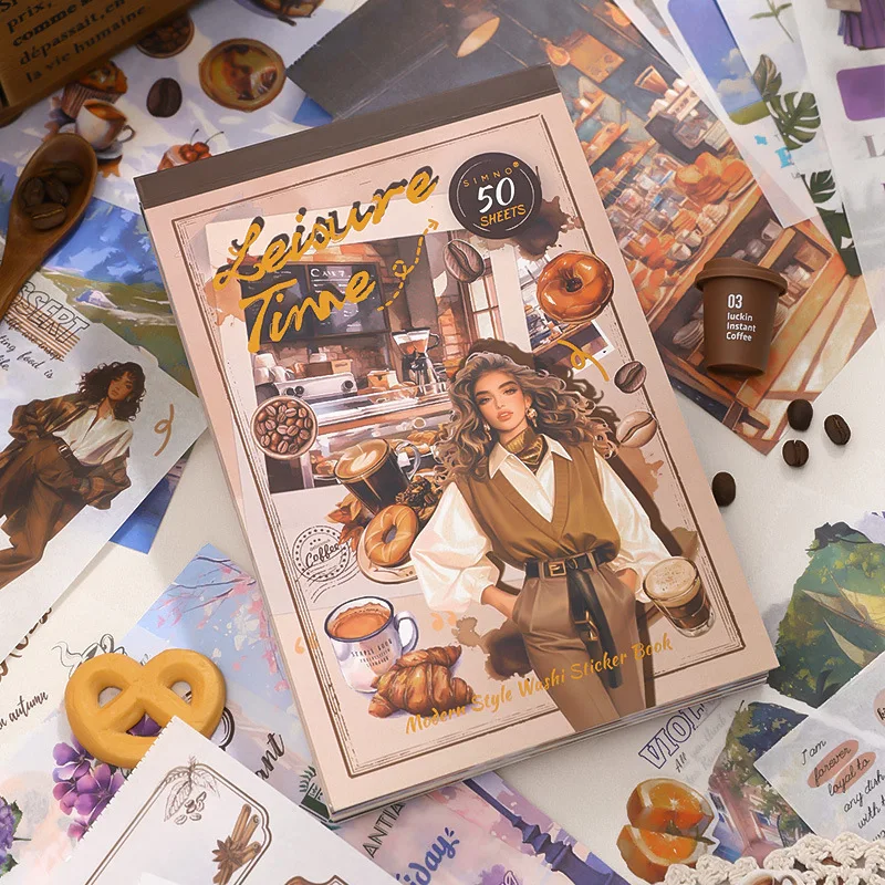 

Vintage Flower Coffee Character City Life Landscape Sticker Book Creative DIY Journal Material Collage Scrapbooking Stationery