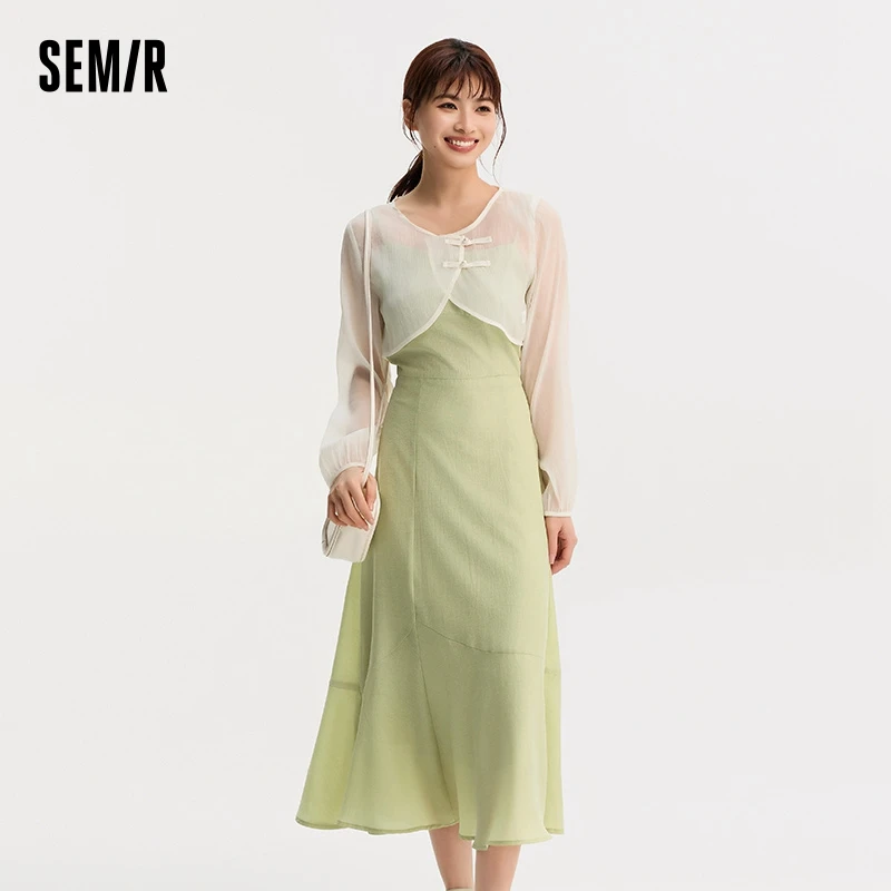 Semir Co-Branded Set Of Women Ruffled Halter Dress Short Section Smock 2024 New Summer Two-Piece National Style Clothes Set