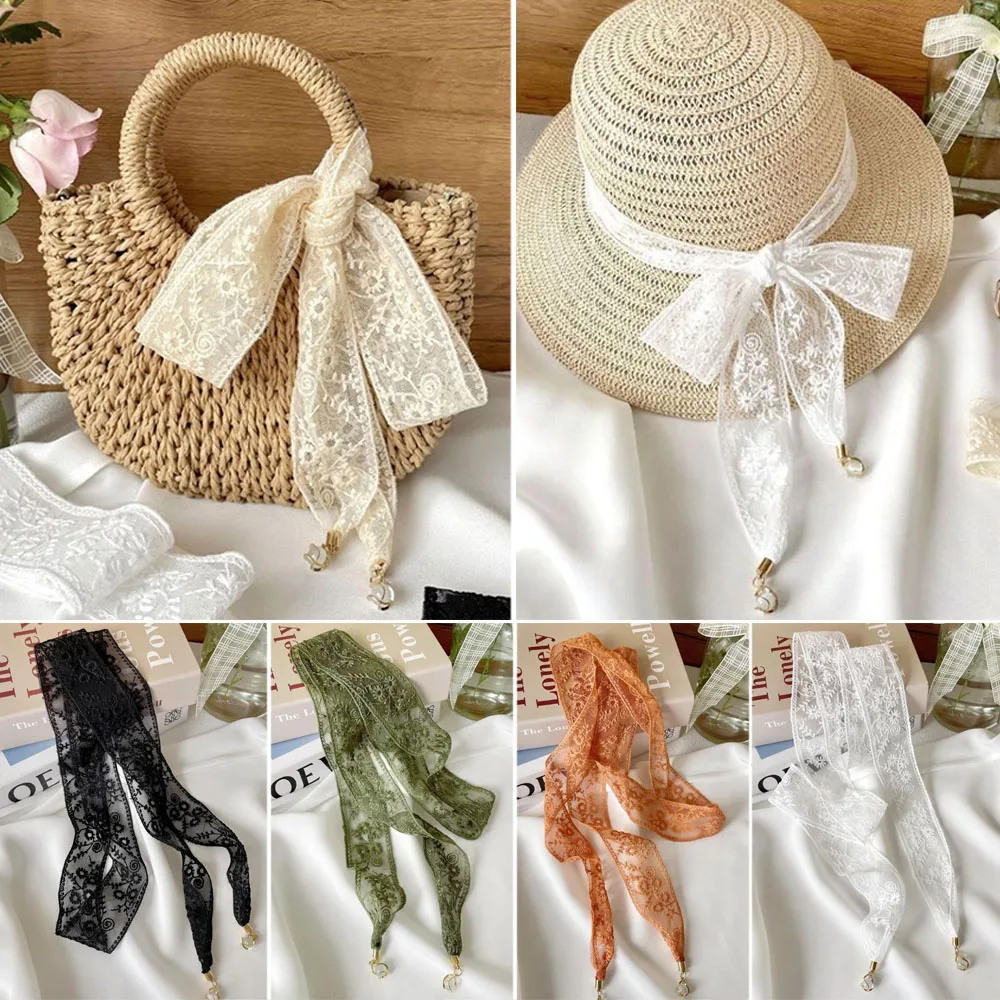 New Lace Ribbon Hair Scarf Braids Headband Hair Accessories loral Embroidered Bag Long Neck Scarves Ribbon Sun Hat Lace Trim F