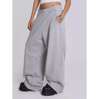 American retro gray casual sweatpants for women, high waisted, loose fit, slimming, with frayed edges, floor length casual pants
