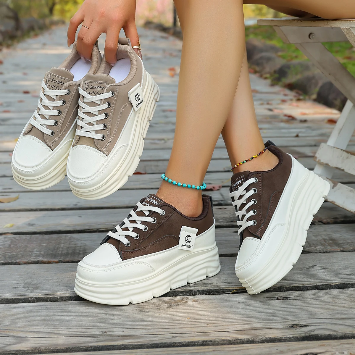 

New breathable season thin-soled, wear-resistant, height-increasing, casual color-blocking, height-increasing, trendy women's la