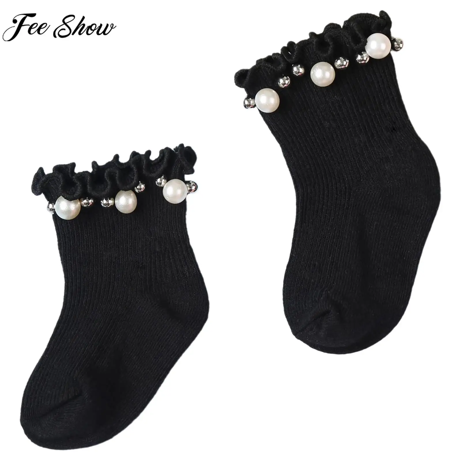 Infant Girls Cute Birthday Party Princess Socks Pearls Ruffed Rib Knitted Ankle Socks Christening Wedding Photography Clothes