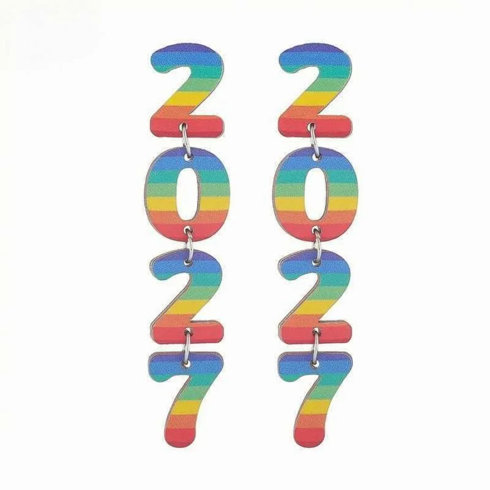 Fashion 2027 Digital Earrings Bohemian Style Welcome a New Beginning Happy New Year Earrings Elegant Wood Stud Earrings Daily