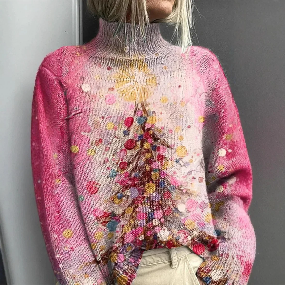 Outono inverno camisola feminina casual moda quente aconchegante pele-amigável macio uso diário santa hoodie presente de natal malha topo ​