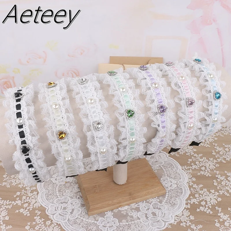 Handgemachte japanische original kawaii süße Spitze Liebe Strass Macaron Haarnadel Haars chleife Lolita Mädchen Stirnband Haarschmuck