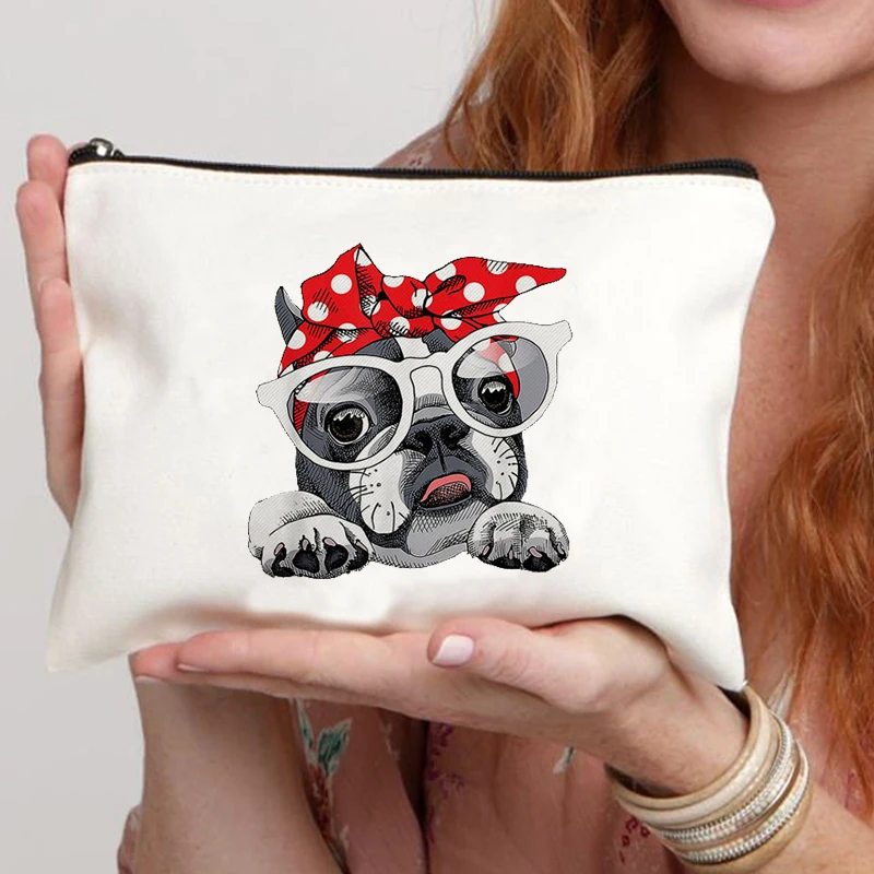 Borsa da toilette donna borsa da toilette regalo per insegnante di scuola personalizzabile borsa per il trucco borsa per cosmetici con stampa di cani carina e divertente portatile all'aperto