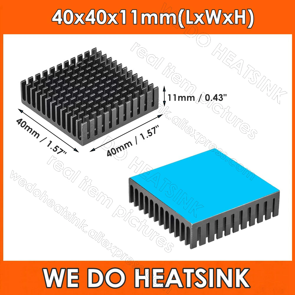 

40x40x11mm Black Heatsink Aluminum Cooling Fin Radiator Heat Sinks with Thermal Conductive Adhesive Tapes for Cooling