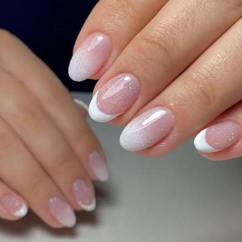 Q1FBアーモンドプレスオンネイルグリッター12サイズのネイルに偽のネイルスティック、24％のフランスのネイルヒントDIYネイルアートの装飾